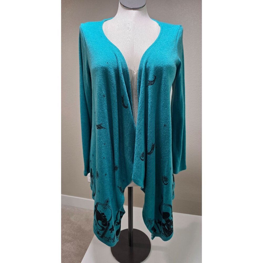 Disney Womens Teal Jasmine Cardigan Sweater Medium Polyester/Spandex